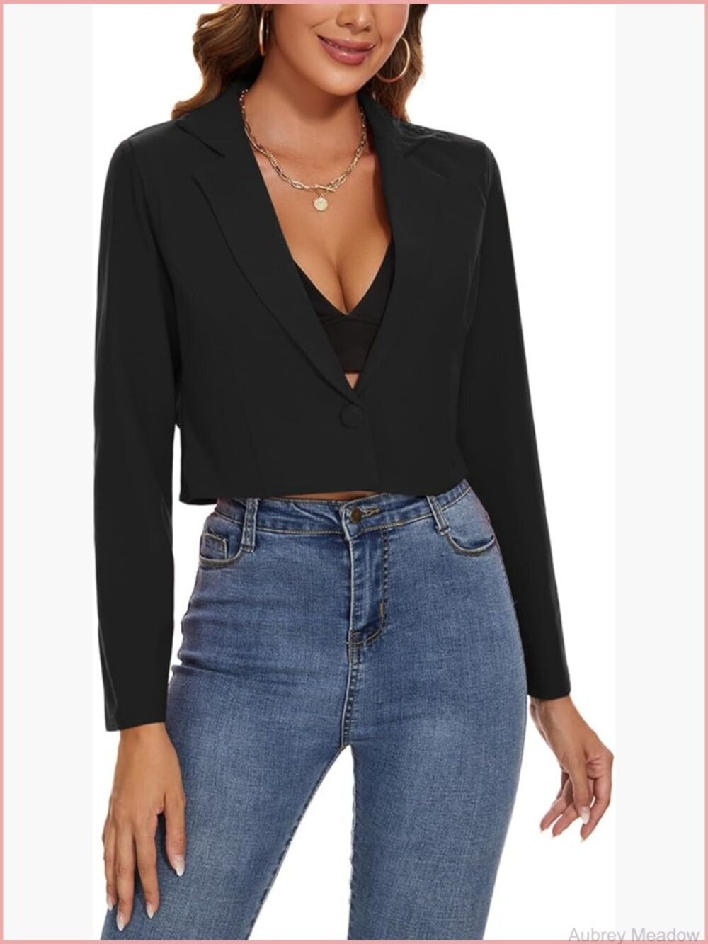 Women's Cropped Blazer Long Sleeve Notched Lapel Button Jacket Work Office